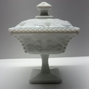 Westmoreland White Milk Glass Pedestal Candy Dish with Lid